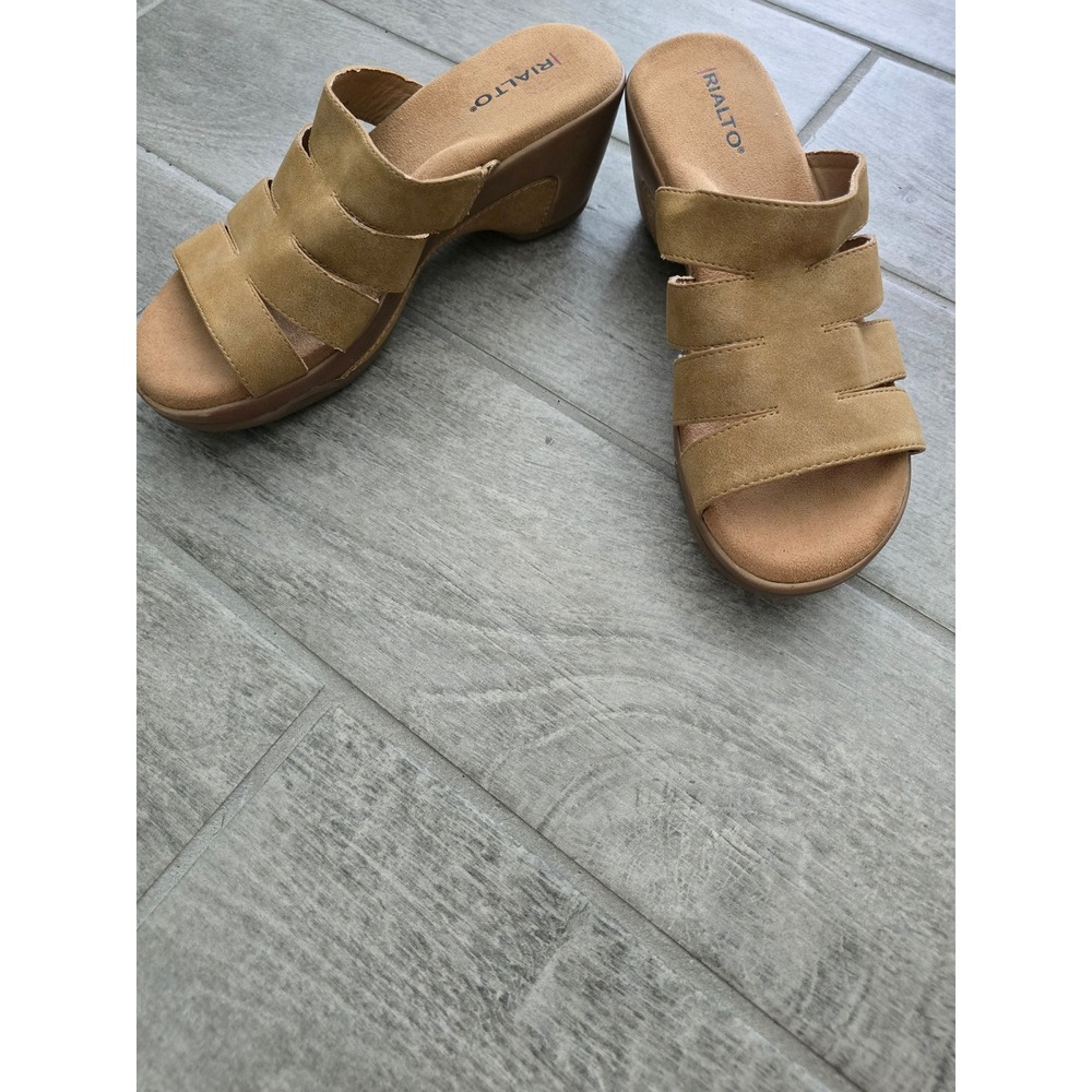 Rialto Valora Women's‎ Comfort Wedge Sandals Slides Mules Tan Size 9